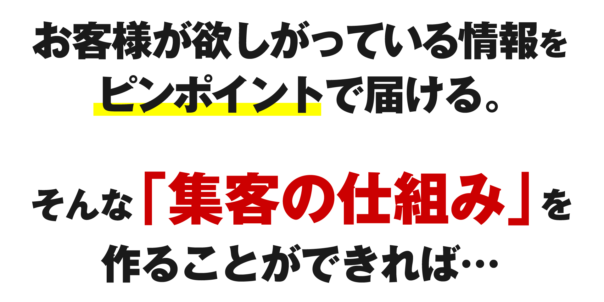 お客様が欲しがっている情報をピンポイントで届ける。そんな「集客の仕組み」を作ることができれば…